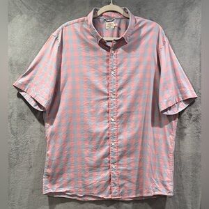 Faherty Shirt Mens XL Blue Pink Plaid Cotton Blend Short Sleeve Collar Button Up